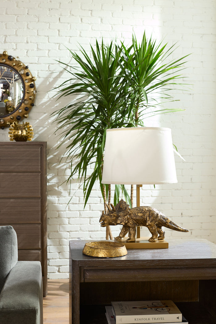 Villa & House Titus Lamp with Shade 14-inch White Linen, with Nickel, Antique Brass