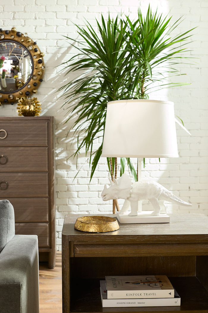 Villa & House Titus Lamp with Shade 14-inch White Linen, with Nickel, Plaster White