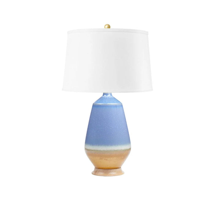 Villa & House Tupelo Lamp with Shade 16-inch White Linen, with Gold, Light Blue & Brown