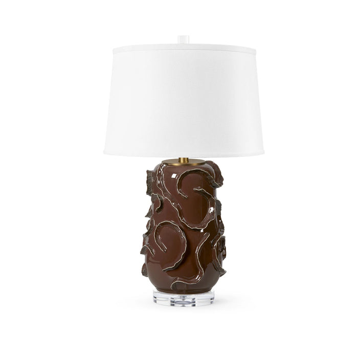 Villa & House Vinework Lamp with Shade 17-inch White Linen, with Gold, Oxblood Cocoa