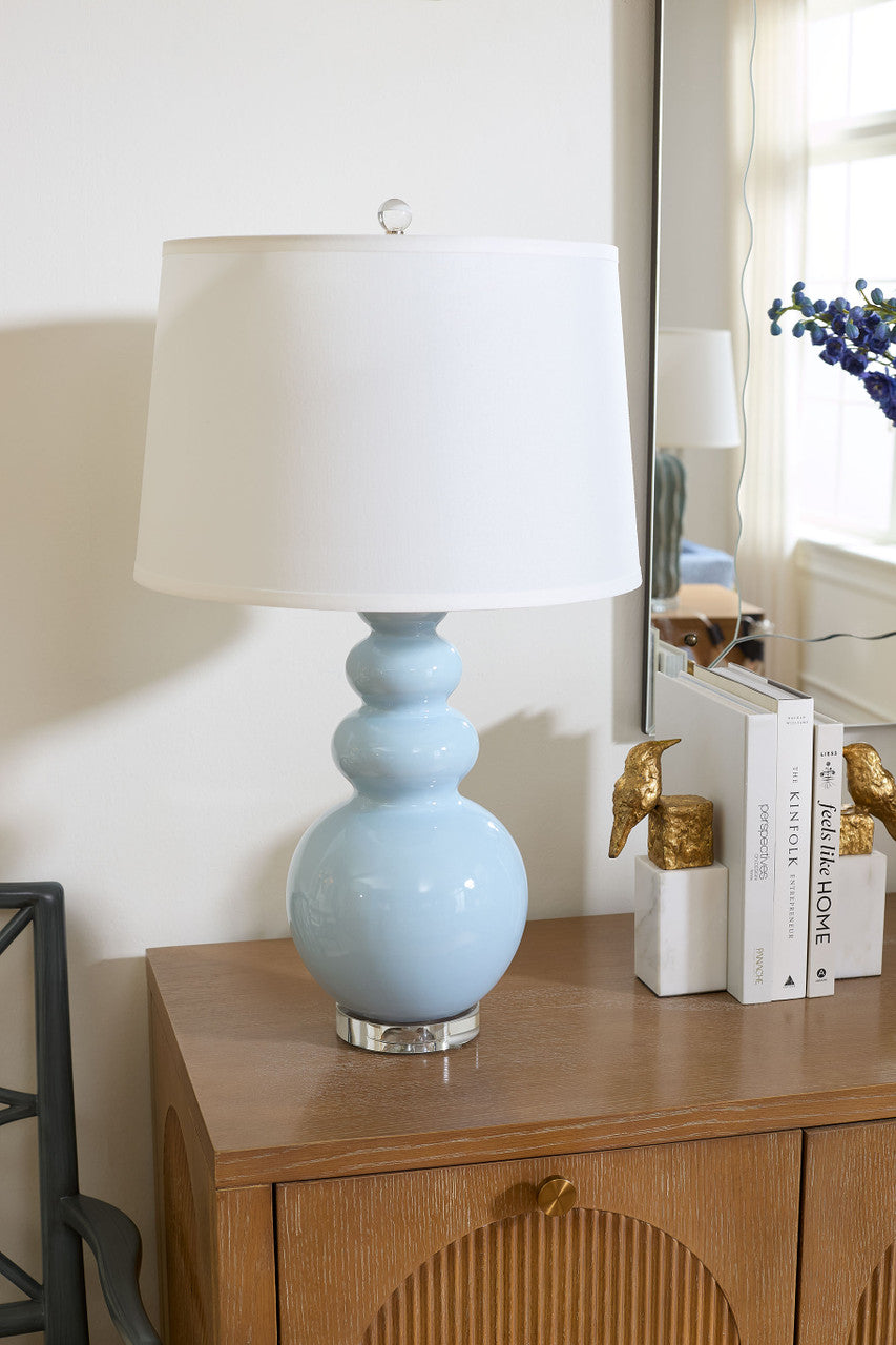 Villa & House Virginia Lamp with Shade 16-inch White Linen, with Nickel, Glacial Mist