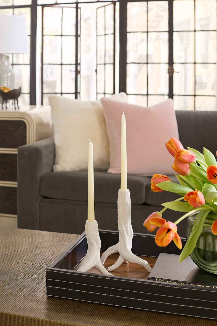 Villa & House Vinyeron Candlesticks Pair, Blanc de Chine