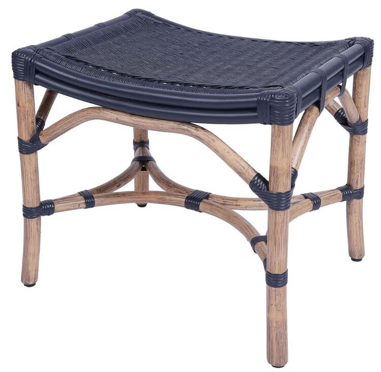 Design Shop Winston Rattan Stool, Navy and Antique Natural, 21.25"W