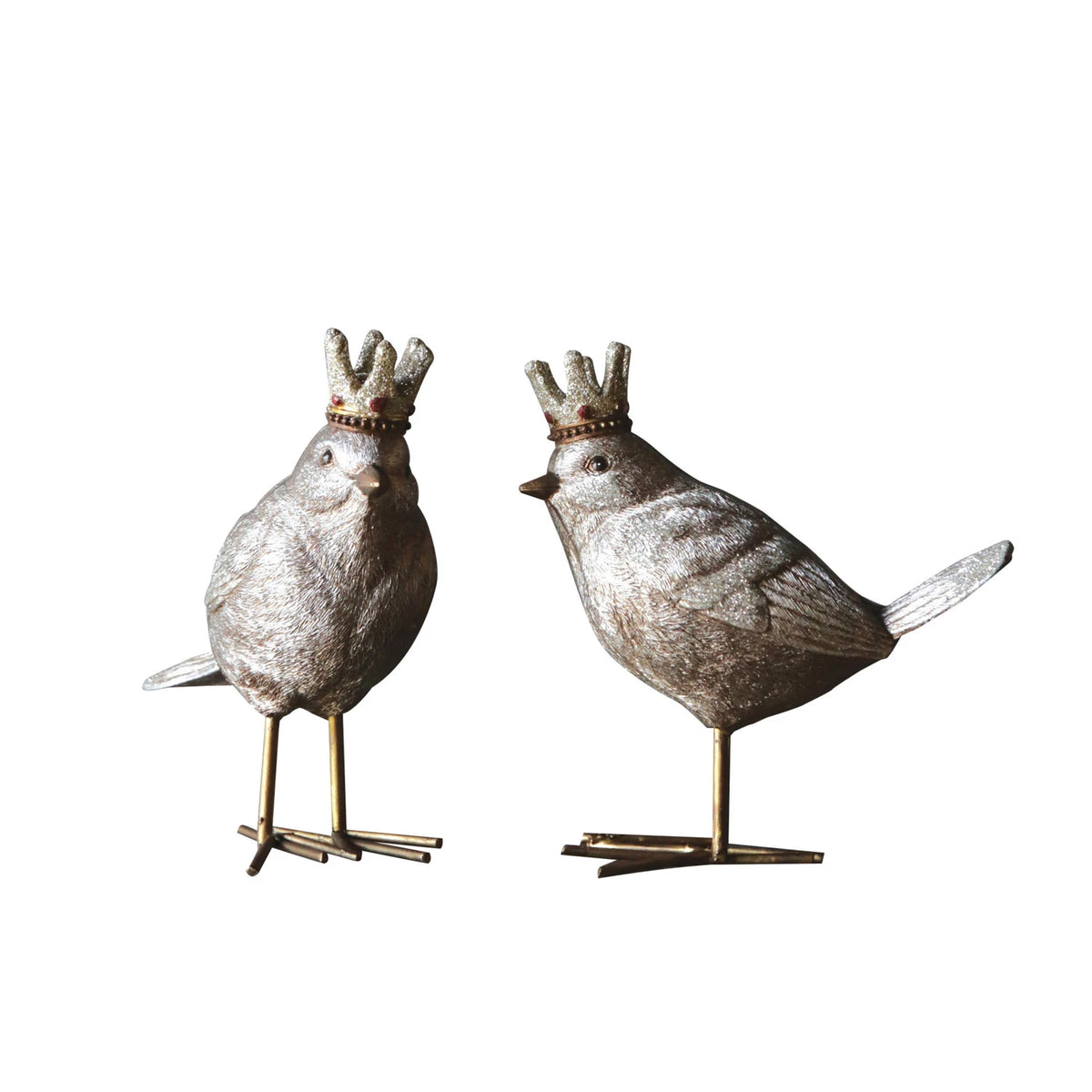 Design Shop Resin Bird with Crown Figurine, Set of 2.