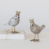 Design Shop Resin Bird with Crown Figurine, Set of 2.