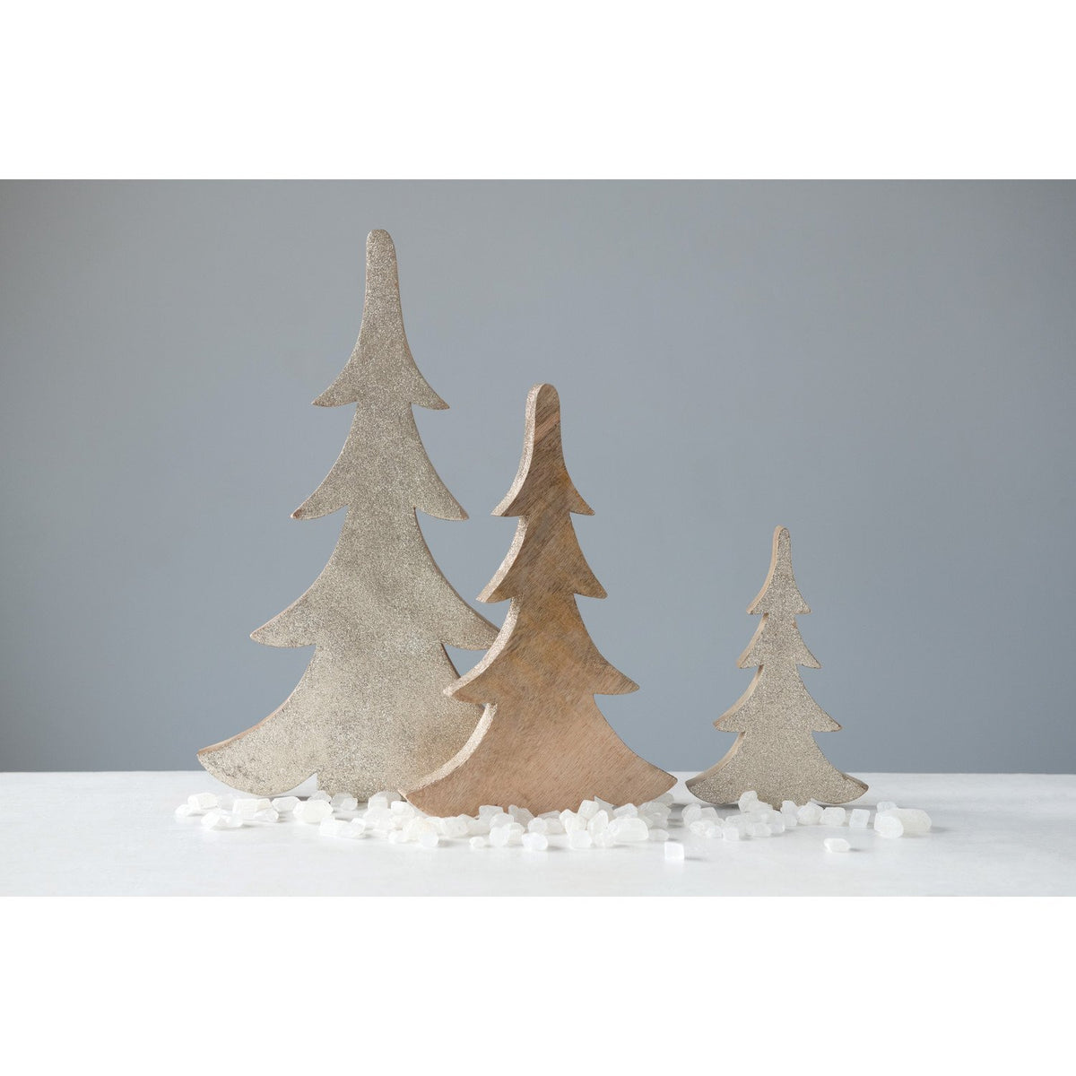 Design Shop Wood Trees w/ Gold Glitter, Set of 3