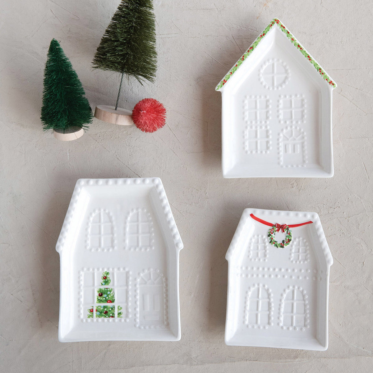 Design Shop Embossed Stoneware House Plate, Set of 3