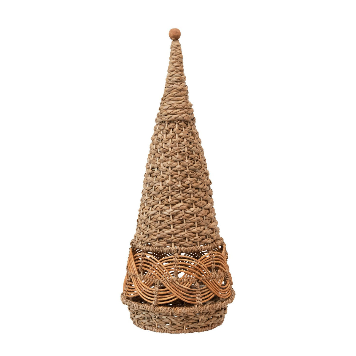 Design Shop Hand-Woven Wicker Cone Tree w/ Wood Bead, Natural