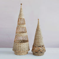 Design Shop Hand-Woven Wicker Cone Tree w/ Wood Bead, Natural