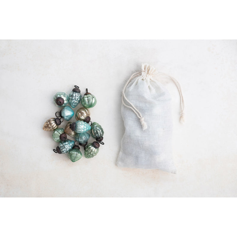 Design Shop Embossed Mercury Glass Ornaments in Muslin Bag, Set of 36