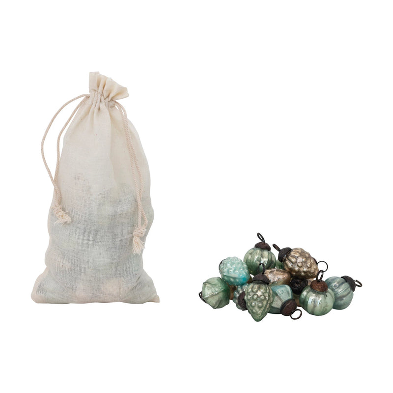 Design Shop Embossed Mercury Glass Ornaments in Muslin Bag, Set of 36