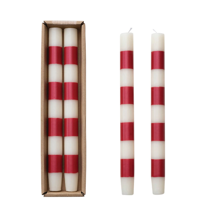 Design Shop 10"H Unscented Taper Candles w/ Stripes in Box, Set of 2