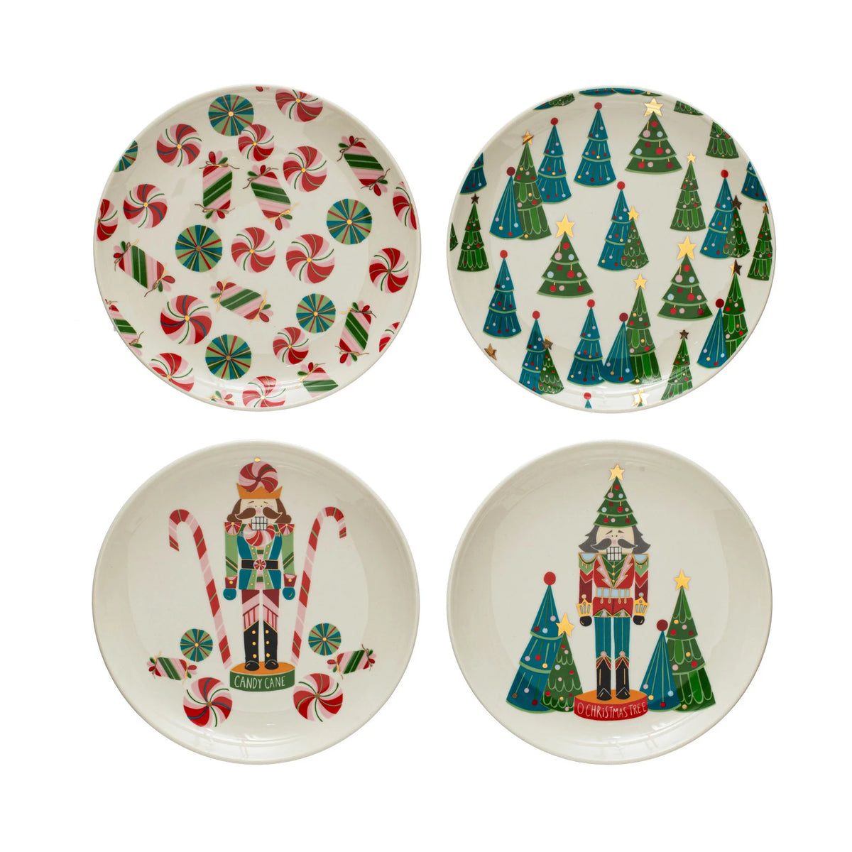 Design Shop 6" Round Stoneware Plate w/ Holiday Pattern/Image, Multi Color, Set of 4.