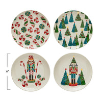 Design Shop 6" Round Stoneware Plate w/ Holiday Pattern/Image, Multi Color, Set of 4.