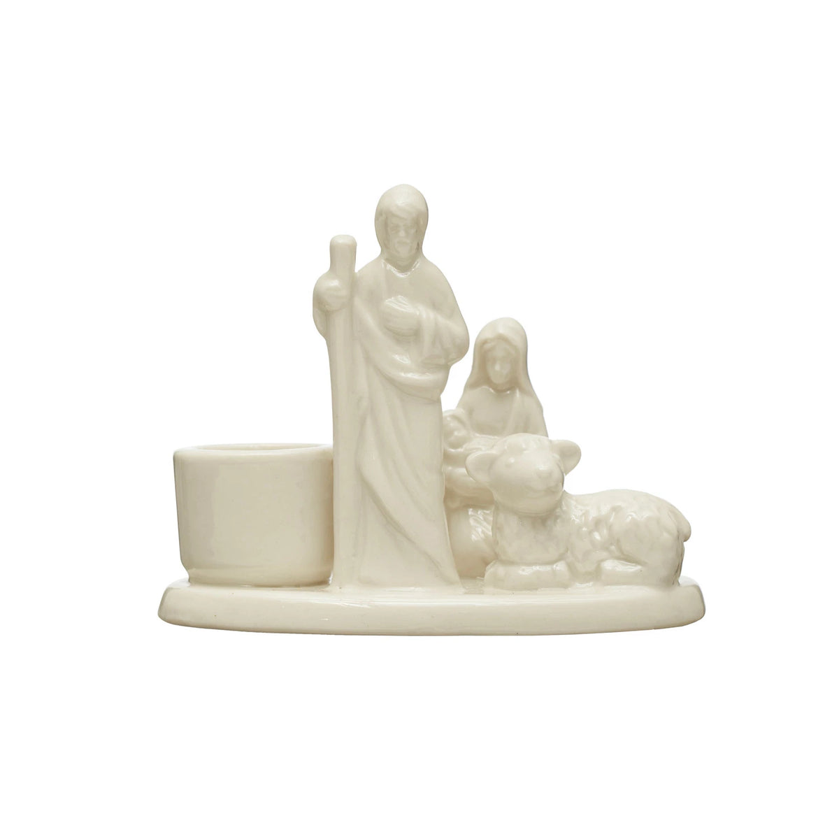 Design Shop 4-1/4"L x 2-1/4"W x 3-1/4"H Stoneware Nativity Taper Holder, White