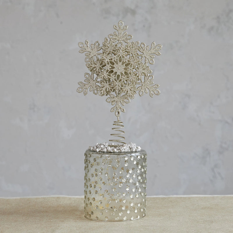 Design Shop Plastic & Metal Snowflake Tree Topper w/ Glitter, Champagne Finish