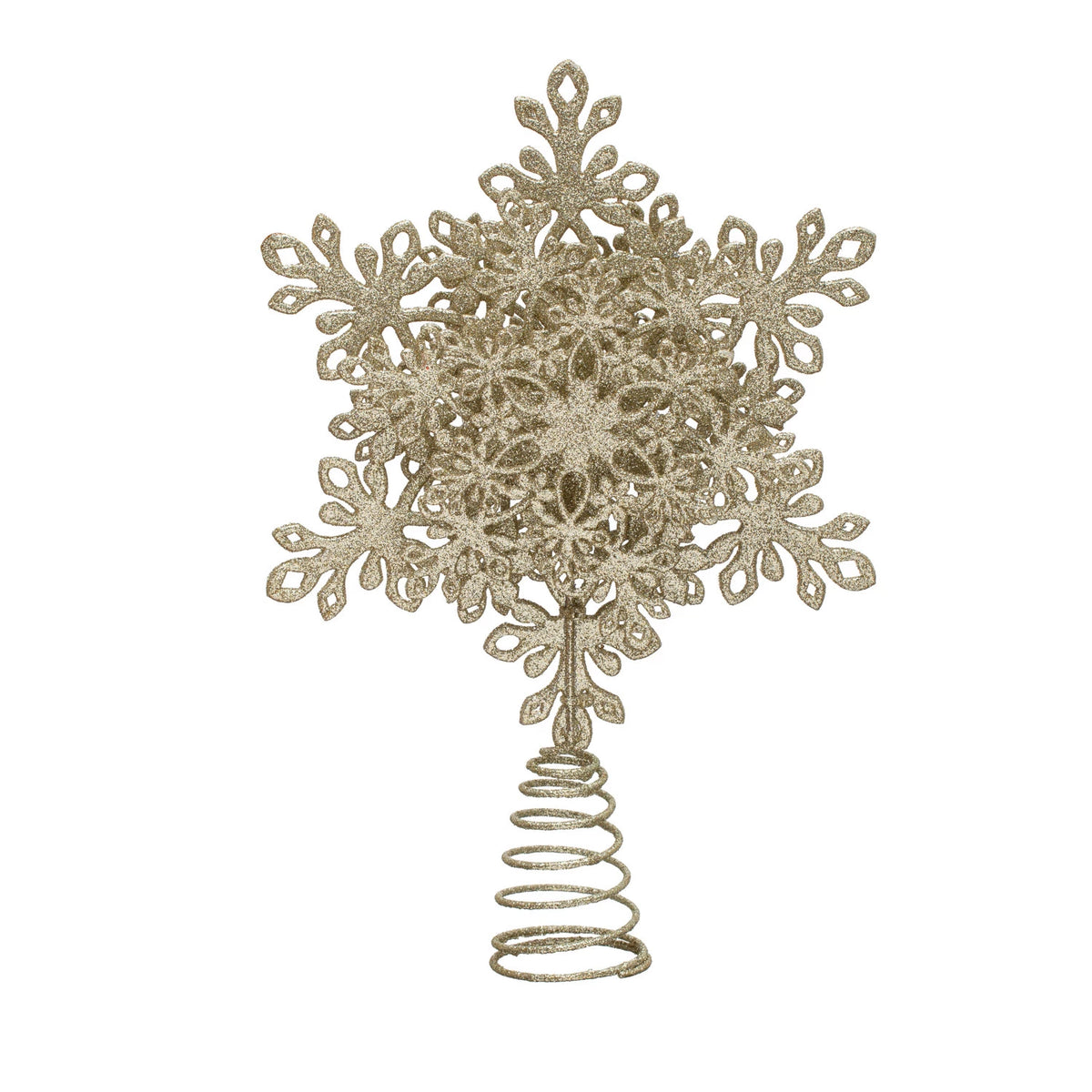 Design Shop Plastic & Metal Snowflake Tree Topper w/ Glitter, Champagne Finish
