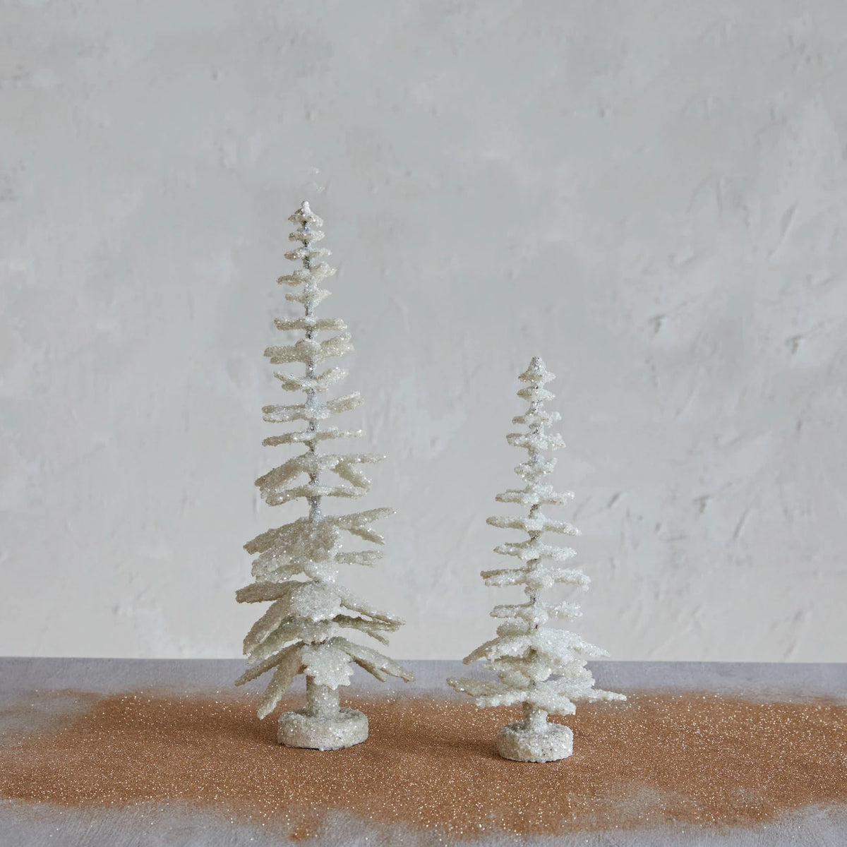 Design Shop 5" Round x 12-1/2"H Coated Paper Tree w/ Glitter, Antique Finish, Cream Color