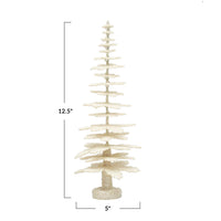 Design Shop 5" Round x 12-1/2"H Coated Paper Tree w/ Glitter, Antique Finish, Cream Color