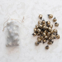 Design Shop 1"H Embossed Mercury Glass Ornaments in Muslin Bag, Antique Gold Finish, Set of 36