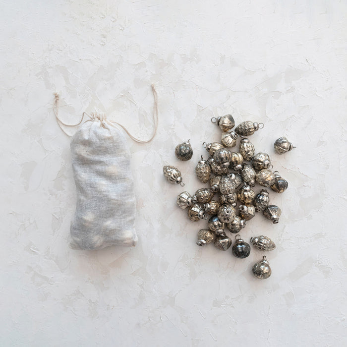 Design Shop Embossed Mercury Glass Ornaments in Muslin Bag, Set of 36