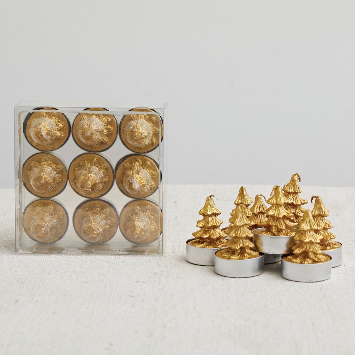 Design Shop 1-1/2" Round Unscented Tree Tealights, Gold Color, Set of 9