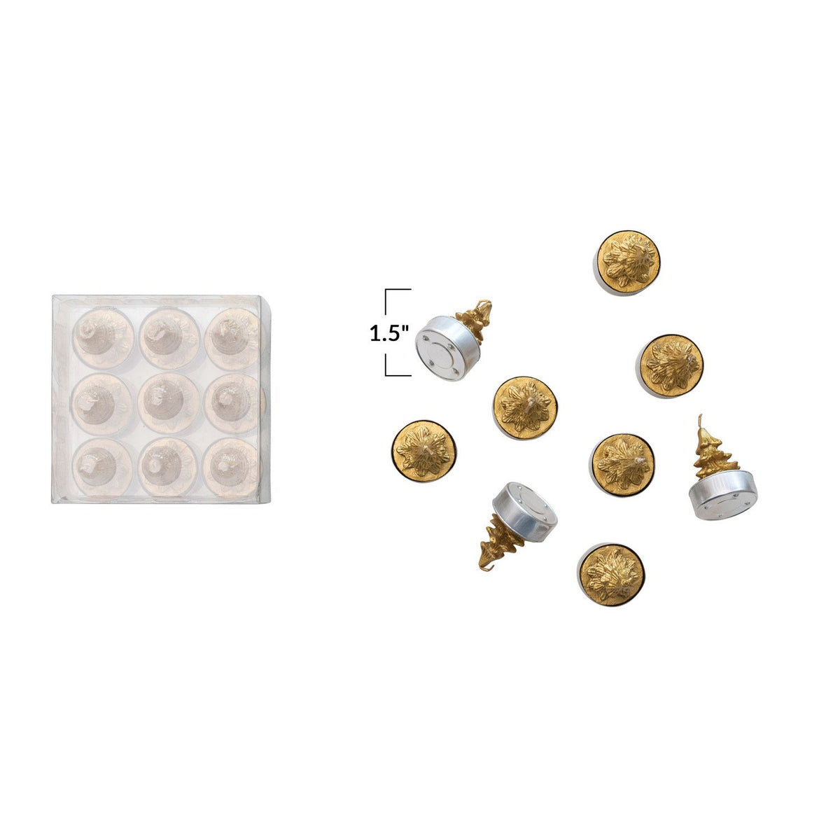 Design Shop 1-1/2" Round Unscented Tree Tealights, Gold Color, Set of 9