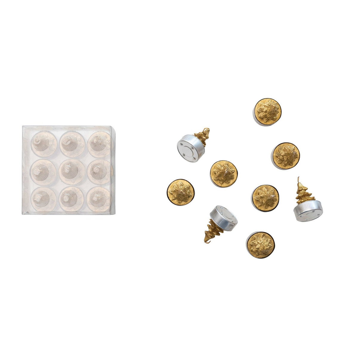 Design Shop 1-1/2" Round Unscented Tree Tealights, Gold Color, Set of 9