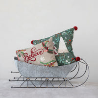 Design Shop 16"L x 10"H Cotton Chambray Embroidered Lumbar Pillow w/ Snowflakes & Foliage "Believe"