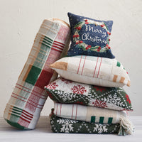 Design Shop 12" Square Cotton Printed Pillow w/ Wreath, Embroidery, Beads & Pom Poms