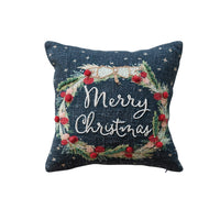Design Shop 12" Square Cotton Printed Pillow w/ Wreath, Embroidery, Beads & Pom Poms