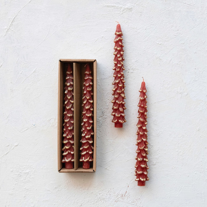 Design Shop Unscented Tree Shaped Taper Candles w/ Gold Tips in Box, Set of 2