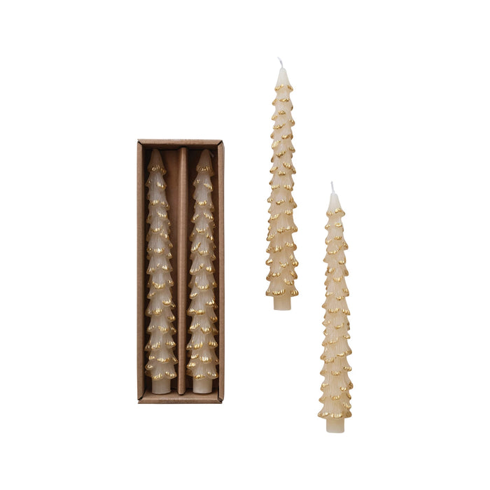 Design Shop Unscented Tree Shaped Taper Candes in Box, Eggnog Color, Set of 2