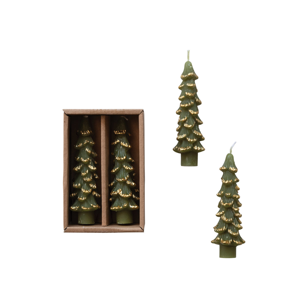 Design Shop Gold-Tipped Tree-Shaped Taper Candles, Set of 2