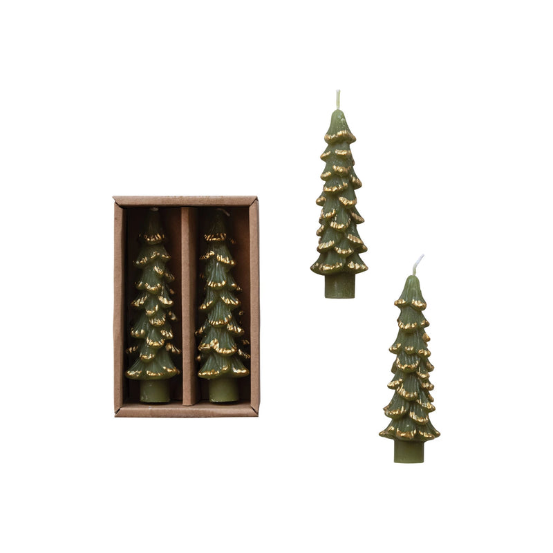 Design Shop Unscented Tree Shaped Taper Candles w/ Gold Tips in Box, Set of 2