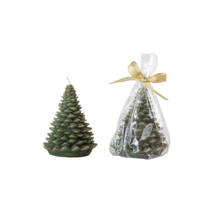 Design Shop Unscented Tree Shaped Candle w/ Gold Tips, Evergreen Color