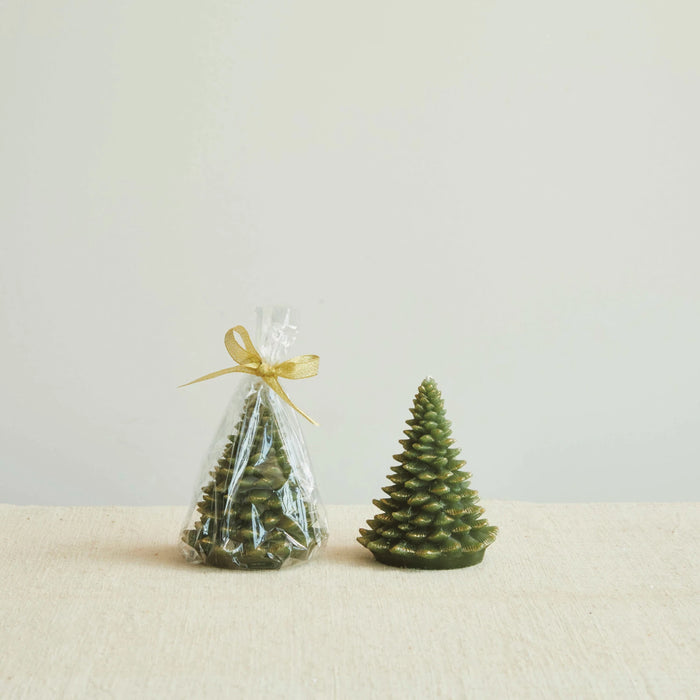 Design Shop Unscented Tree Shaped Candle w/ Gold Tips, Evergreen Color