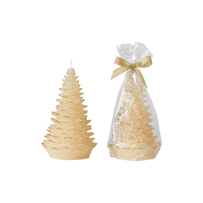 Design Shop Unscented Tree Shaped Candle w/ Gold Tips, Eggnog Color