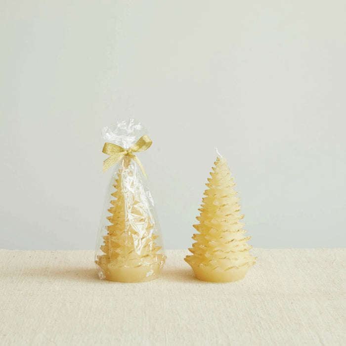 Design Shop Unscented Tree Shaped Candle w/ Gold Tips, Eggnog Color