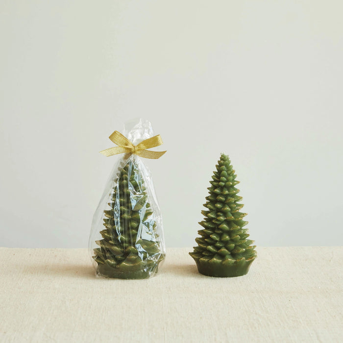 Design Shop Unscented Tree Shaped Candle w/ Gold Tips, Evergreen Color