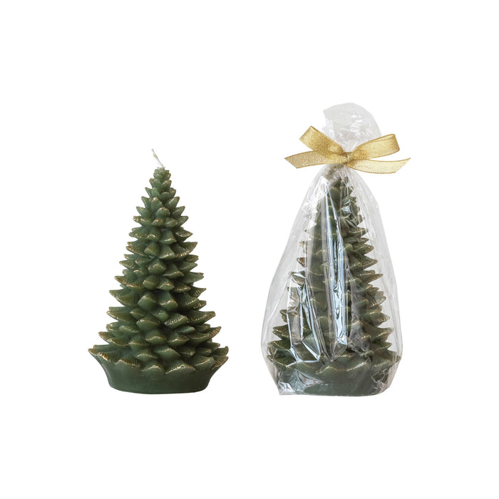 Design Shop Unscented Tree Shaped Candle w/ Gold Tips, Evergreen Color