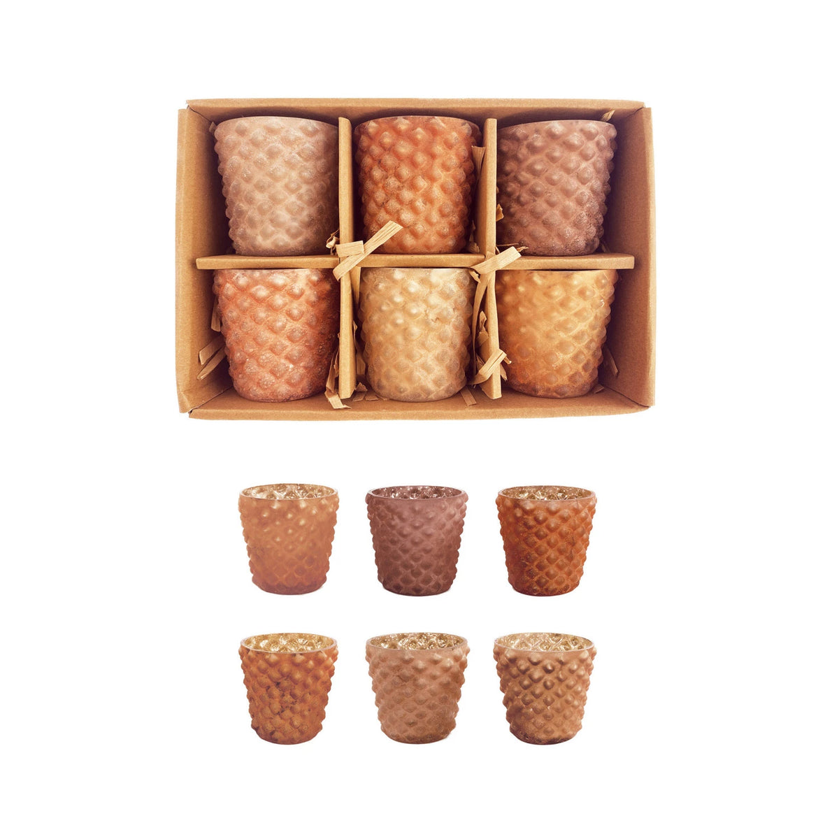 Design Shop Recycled Glass Hobnail Tealight/Votive Holders, Frosted Finish, Boxed Set of 6