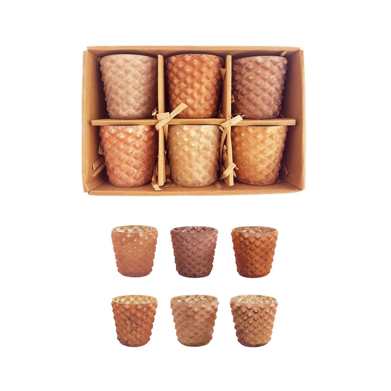 Design Shop Recycled Glass Hobnail Tealight/Votive Holders, Frosted Finish, Boxed Set of 6