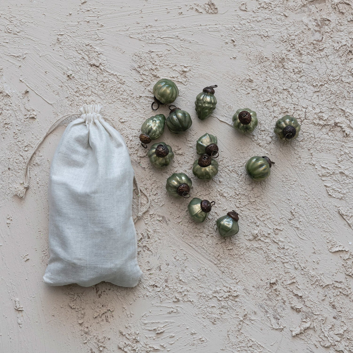 Design Shop Embossed Recycled Mercury Glass Ornaments in Muslin Bag, Set of 36
