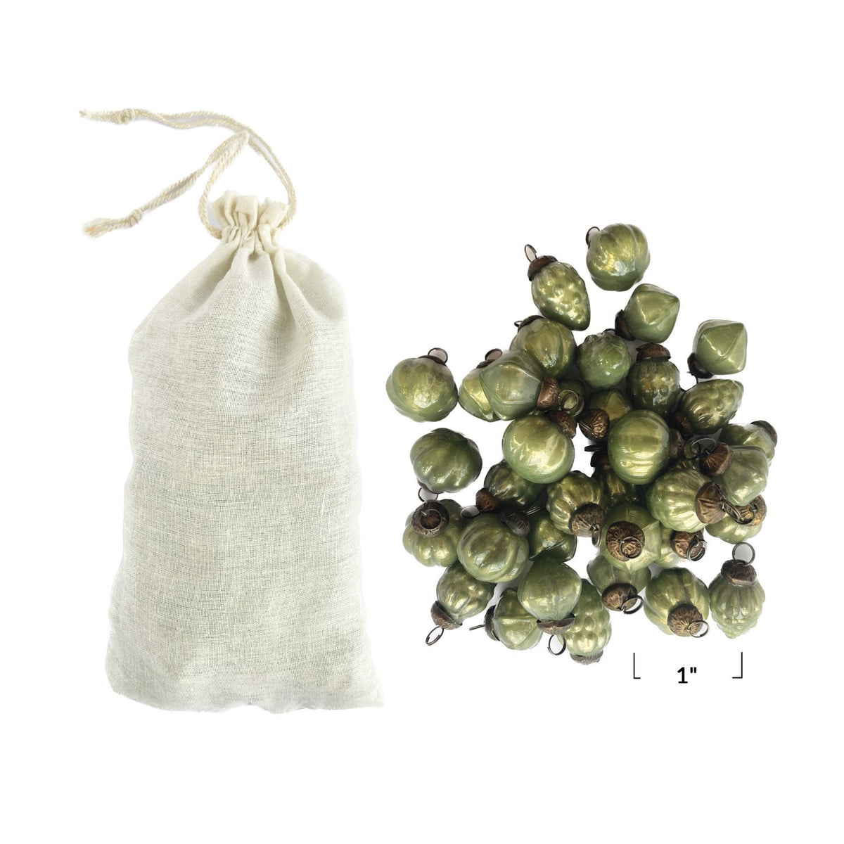 Design Shop Embossed Recycled Mercury Glass Ornaments in Muslin Bag, Set of 36