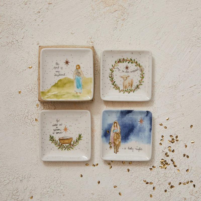 Design Shop Stoneware Dish w/ Gold Electroplating, Set of 4