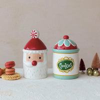 Design Shop Hand-Painted Ceramic Santa Shaped Cookie Jar w/ Lid, Red & White