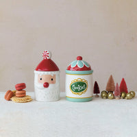 Design Shop Hand-Painted Ceramic Santa Shaped Cookie Jar w/ Lid, Red & White