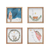Design Shop Wood Framed Wall Décor w/ Mary, Jesus, Lamb, Shepard & Saying, Set of 4