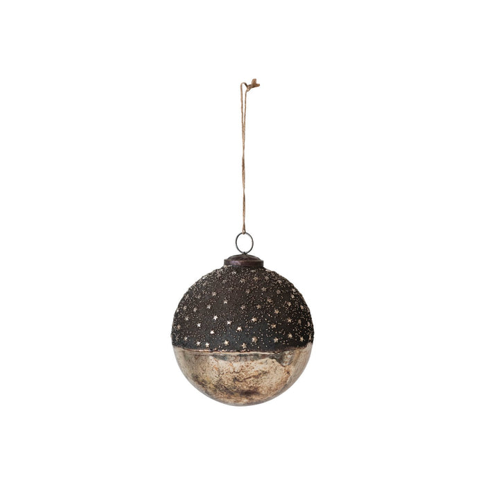 Design Shop Mercury Glass Ball Ornament w/ Stars, Dipped Bronze & Silver Finish